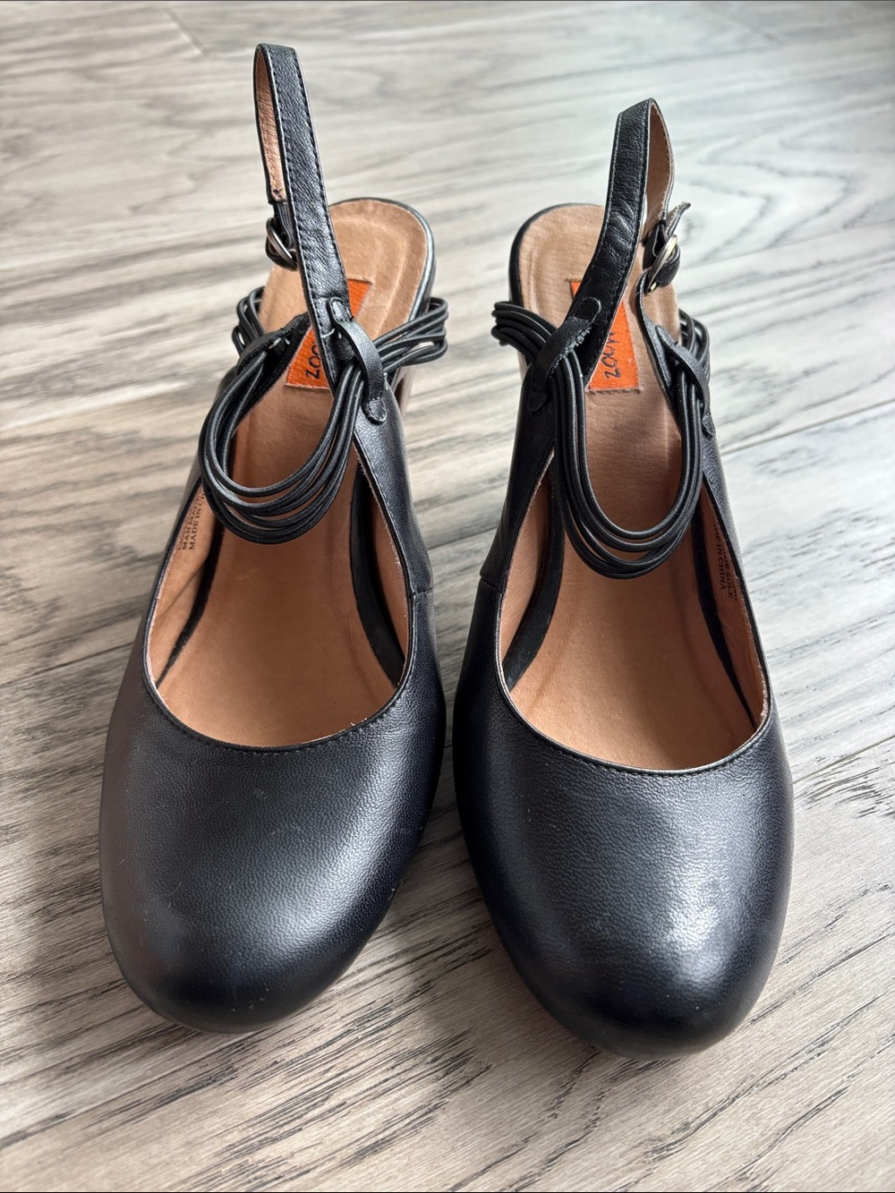 Miz Mooz Black Leather Slingback Round-Toe Mules